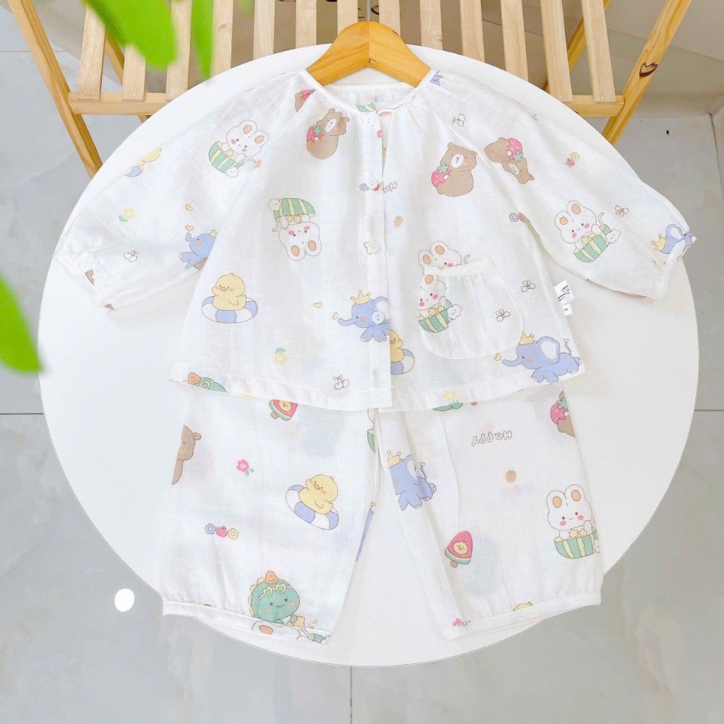  Bộ dài tay bé gái xô cotton Lá Homewear A342, pizama cho bé babydoll mát mềm dễ thương 
