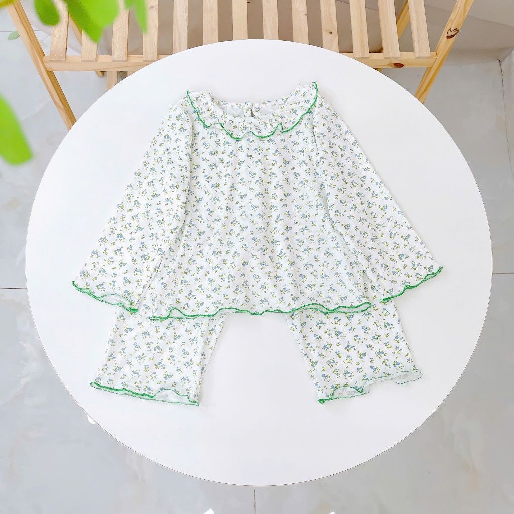  Đồ dài tay bé gái 95% sợi sồi Modal Ice Cool Lá Homewear A321, pijama cho bé hoa nhí cổ bèo xinh xắn 