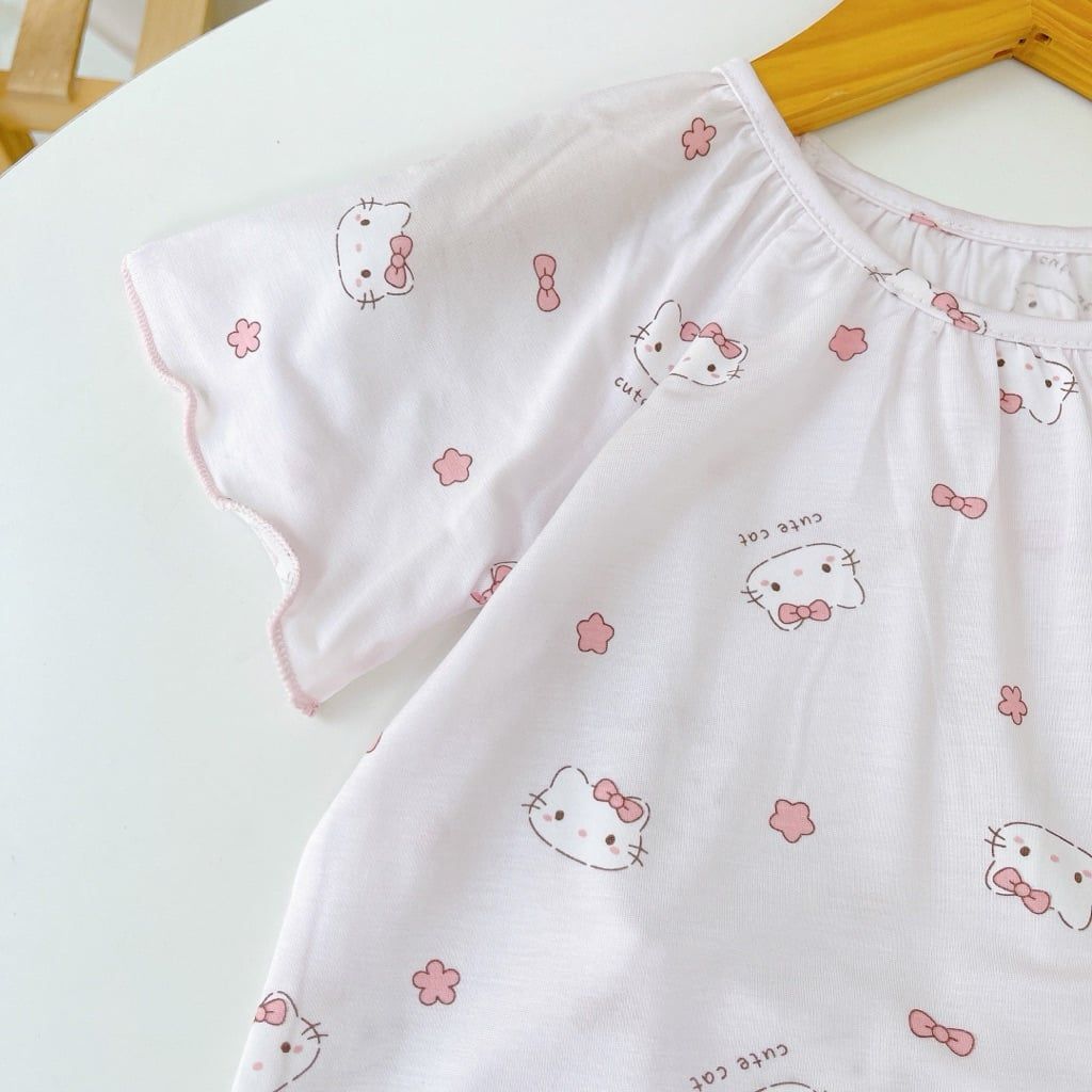  Bộ cộc tay bé gái Lá Homewear A395, bộ đùi cho bé gái vải tencel lycra mềm mỏng mát 