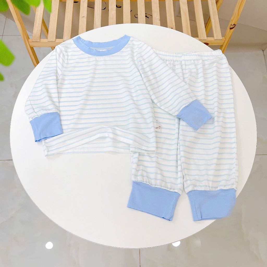  Bộ dài tay cho bé 95% sợi sồi Modal Ice Cool Lá Homewear A340, đồ bô ngủ trai gái mát mềm sọc ngang pastel xinh xắn 