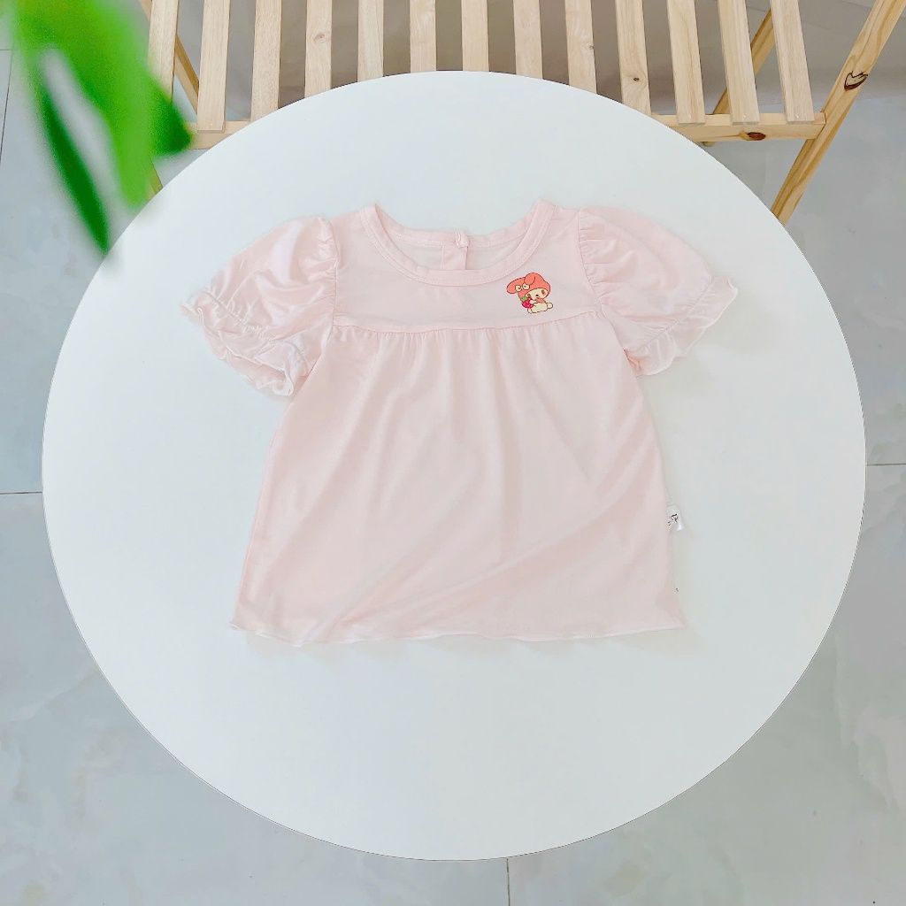  Bộ tay ngắn quần dài bé gái 95% sợi sồi Modal Ice Cool Lá Homewear A310, đồ ngủ cộc tay cho bé quần bí dễ thương melody 