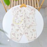  Bộ đồ ngủ bé gái tay ngắn xô muslin Lá Homewear A367, đồ dài mặc ngủ cho bé cộc tay capybara, kỳ lân dễ thương 