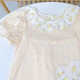  Bộ tay ngắn quần dài cho bé gái 95% sợi sồi Modal Ice Cool Lá Homewear A332, đồ ngủ cộc tay hoa nhí dễ thương 