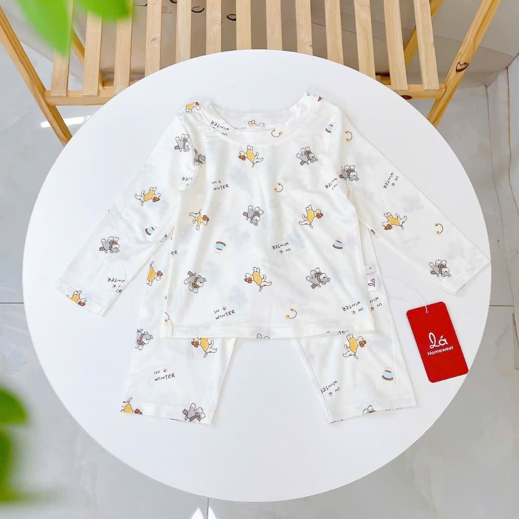  Bộ dài tay bé trai Lá Homewear TCL5, đồ ngủ bé trai vài tencel lycra mềm mỏng mát 