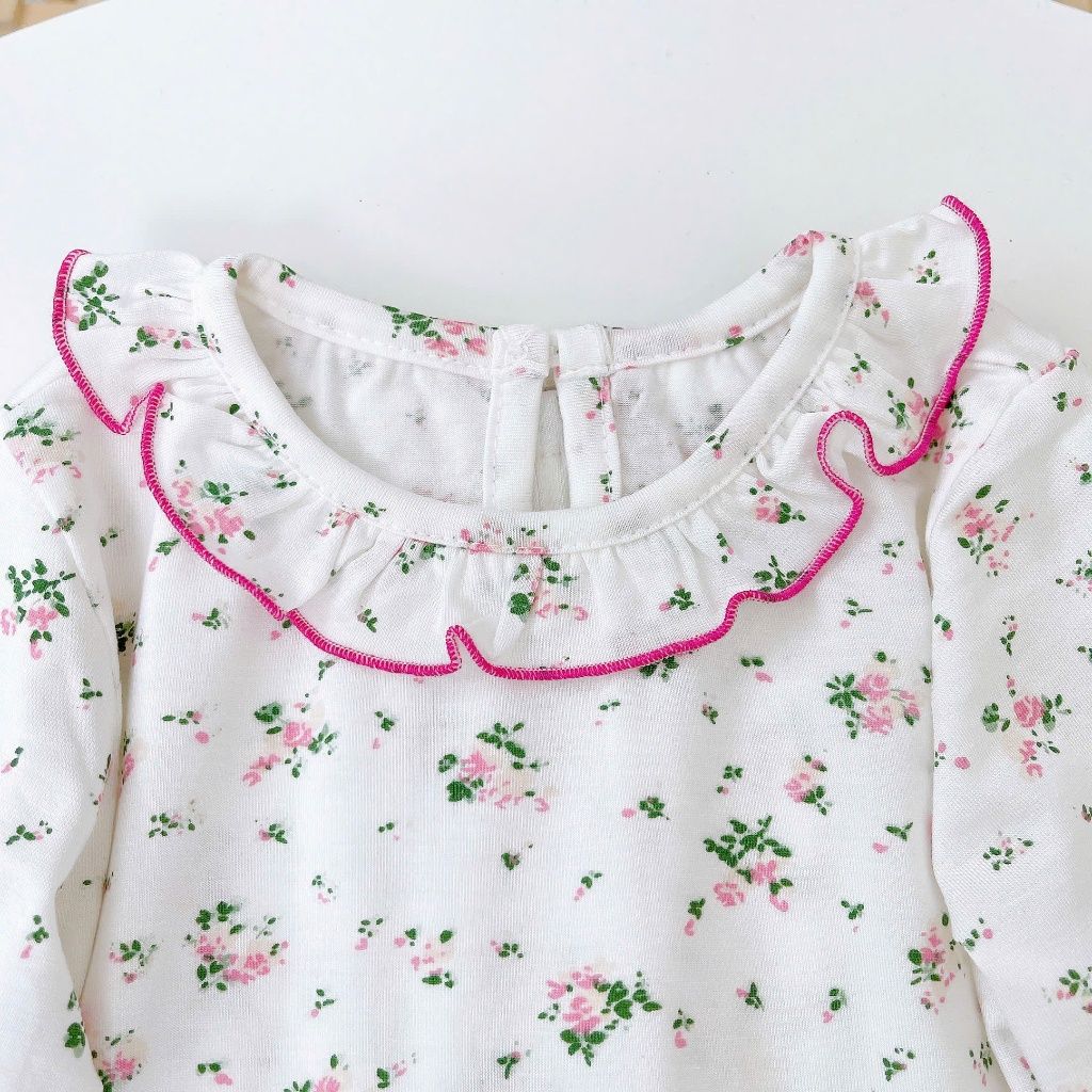  Đồ dài tay bé gái 95% sợi sồi Modal Ice Cool Lá Homewear A321, pijama cho bé hoa nhí cổ bèo xinh xắn 