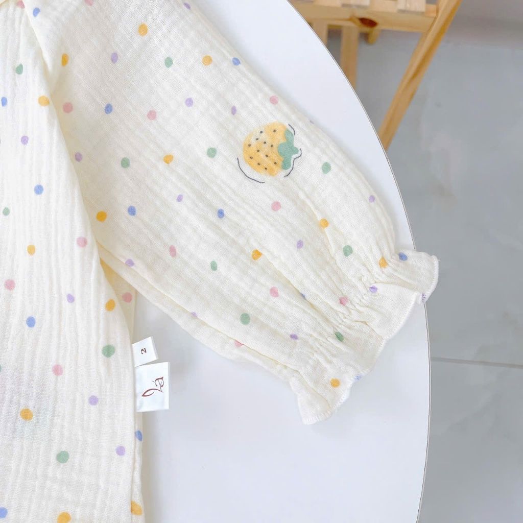 Bộ dài tay cho bé gái xô muslin A338, đồ ngủ cho bé babydoll họa tiết hoa thỏ dễ thương, quần bo chun thoải mái 