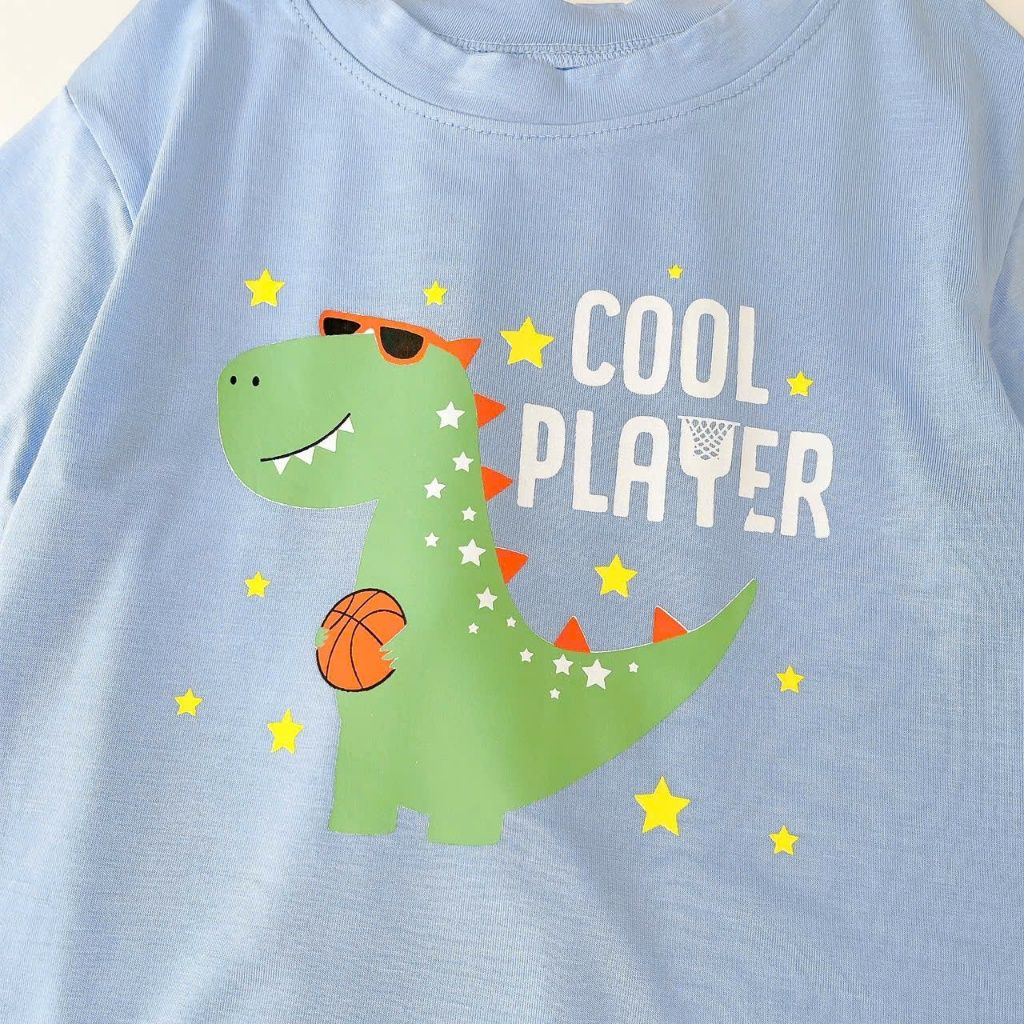  Bộ dài tay cho bé 95% sợi sồi Modal Ice Cool Lá Homewear A376, đồ ngủ mát bé trai gái khủng long kitty dễ thương 