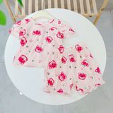  Bộ đùi bé gái 95% sợi sồi Modal Ice Cool Lá Homewear A311, bộ cộc tay bé gái gấu dâu mềm mát lạnh quần bí 