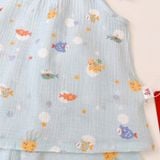  Bộ đùi áo yếm bé gái xô muslin XM02 Lá Homewear, bộ hai dây mùa hè mát nhẹ cho bé 