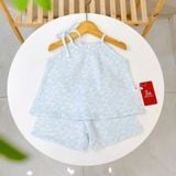  Bộ đùi áo yếm bé gái xô muslin XM02 Lá Homewear, bộ hai dây mùa hè mát nhẹ cho bé 
