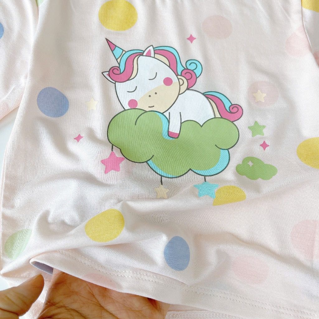  Bộ lửng bé gái 95% sợi sồi Modal Ice Cool Lá Homewear A303, đồ bộ quần lỡ bé gái họa tiết kỳ lân unicorn 