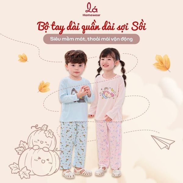  Bộ dài tay sợi Sồi Modal Lá Homewear M11, đồ bộ mặc ngủ cho bé form suông hình unicorn xe monster 
