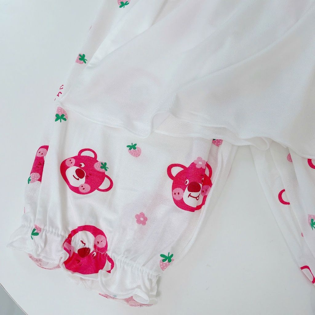  Bộ tay ngắn quần dài bé gái 95% sợi sồi Modal Ice Cool Lá Homewear A310, đồ ngủ cộc tay cho bé quần bí dễ thương melody 