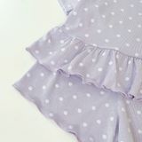  Bộ đùi bé gái chấm bi Lá Homewear LC02, đồ bộ cộc tay bé gái vải Lyocell Cotton phối bèo dễ thương 