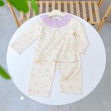  Bộ dài tay bé gái Lá Homewear A348,  đồ dài mặc ngủ cho bé cổ bèo xinh xắn hoa nhí nơ vải Lyocell Cotton mềm mướt 
