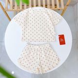  Bộ cộc tay bé gái chấm bi Lá Homewear LC03, bộ đùi cho bé vải Lyocell Cotton quần short năng động 