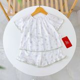  Bộ cộc tay bé gái Lá Homewear A395, bộ đùi cho bé gái vải tencel lycra mềm mỏng mát 