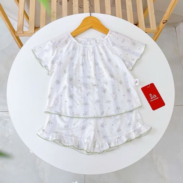  Bộ cộc tay bé gái Lá Homewear A395, bộ đùi cho bé gái vải tencel lycra mềm mỏng mát 