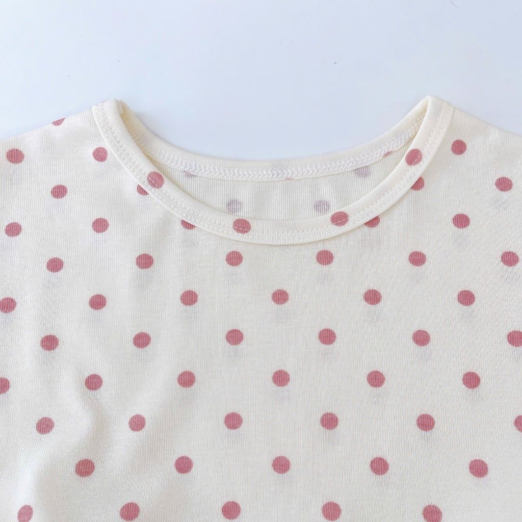  Bộ đùi bé gái chấm bi Lá Homewear LC02, đồ bộ cộc tay bé gái vải Lyocell Cotton phối bèo dễ thương 
