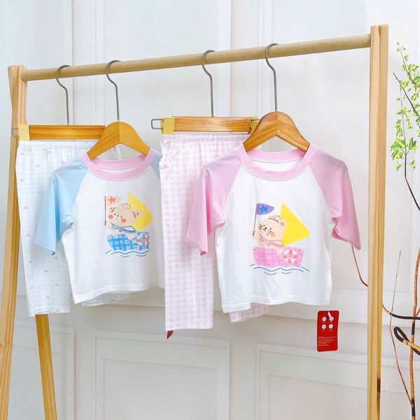  Đồ bộ ngủ cho bé sợi sồi Modal Lá Homewear MOD2, đồ bộ tay lửng quần dài raglan phối màu caro 
