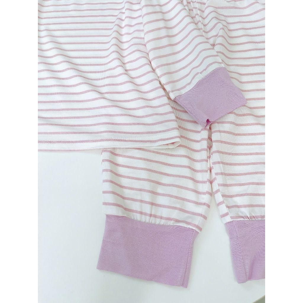  Bộ dài tay cho bé 95% sợi sồi Modal Ice Cool Lá Homewear A340, đồ bô ngủ trai gái mát mềm sọc ngang pastel xinh xắn 