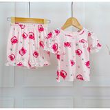  Bộ đùi bé gái 95% sợi sồi Modal Ice Cool Lá Homewear A311, bộ cộc tay bé gái gấu dâu mềm mát lạnh quần bí 