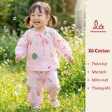  Pijama bé gái xô cotton Lá Homewear XCL18, đồ bộ dài tay cho bé cột nơ quần bo mặc ngủ mềm mát 