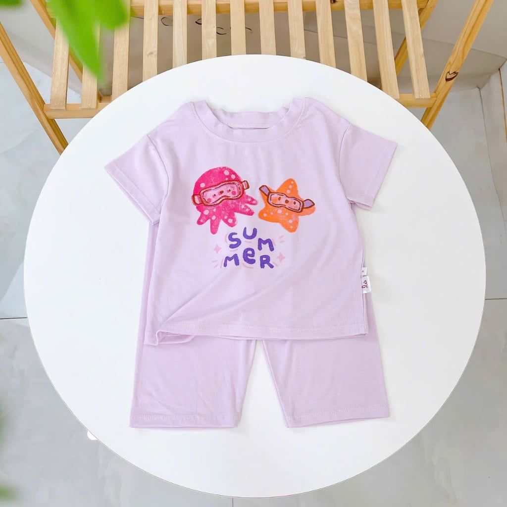  Bộ tay ngắn quần dài bé gái Lá Homewear ECO01, đồ ngủ cộc tay cho bé mềm mịn mát in hình summer 