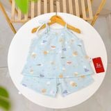  Bộ đùi áo yếm bé gái xô muslin XM02 Lá Homewear, bộ hai dây mùa hè mát nhẹ cho bé 