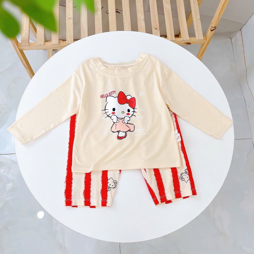  Bộ dài tay cho bé 95% sợi sồi Modal Ice Cool Lá Homewear A376, đồ ngủ mát bé trai gái khủng long kitty dễ thương 
