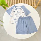  Bộ đùi bé trai 95% sợi sồi Modal Ice Cool Lá Homewear A324, đồ bộ bé trai cộc tay raglan phối hình xe gấu trúc mát 