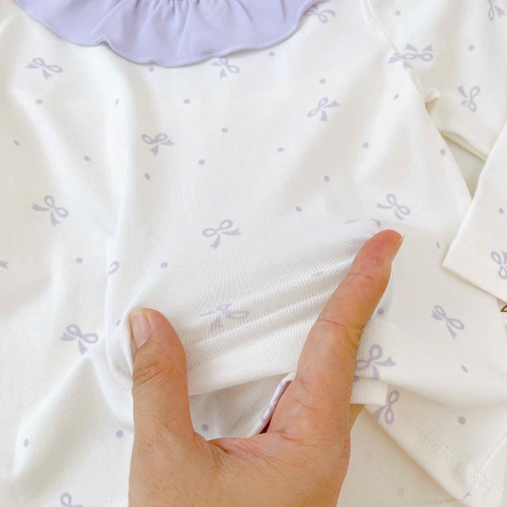  Bộ dài tay bé gái Lá Homewear A348,  đồ dài mặc ngủ cho bé cổ bèo xinh xắn hoa nhí nơ vải Lyocell Cotton mềm mướt 