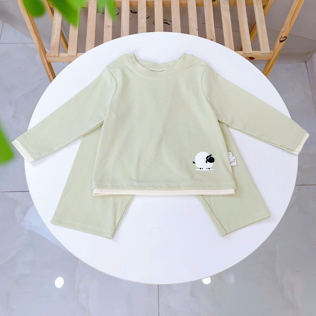 Bộ dài tay cho bé Lá Homewear A352,  đồ dài mặc ngủ bé trai bé gái phối lai vải Lyocell cotton mềm mướt 