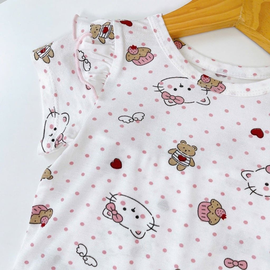  Bộ tay ngắn quần dài bé gái sợi sồi Modal Ice Cool Lá Homewear A372, đồ ngủ côc tay bé gái mát mềm 