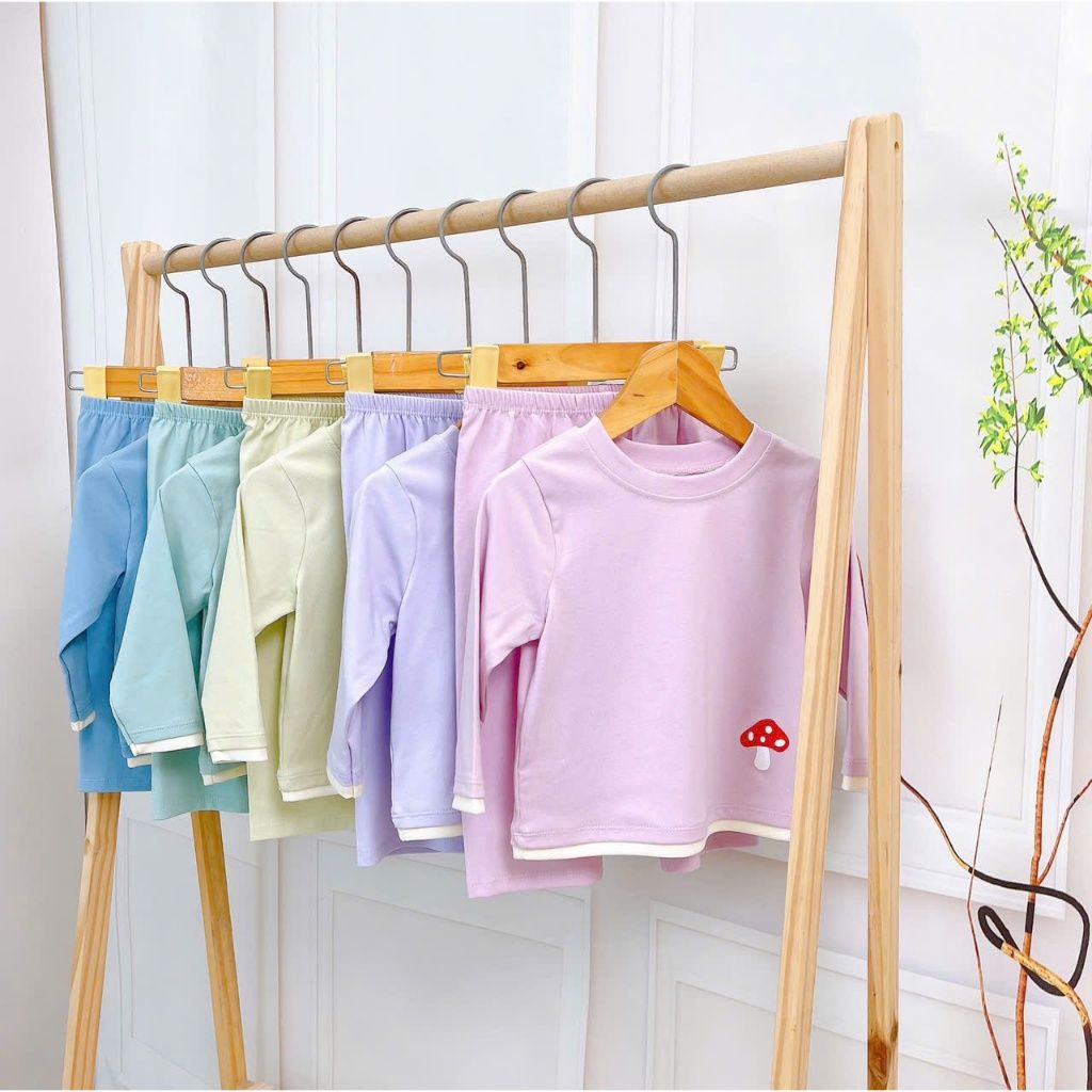  Bộ dài tay cho bé Lá Homewear A352,  đồ dài mặc ngủ bé trai bé gái phối lai vải Lyocell cotton mềm mướt 