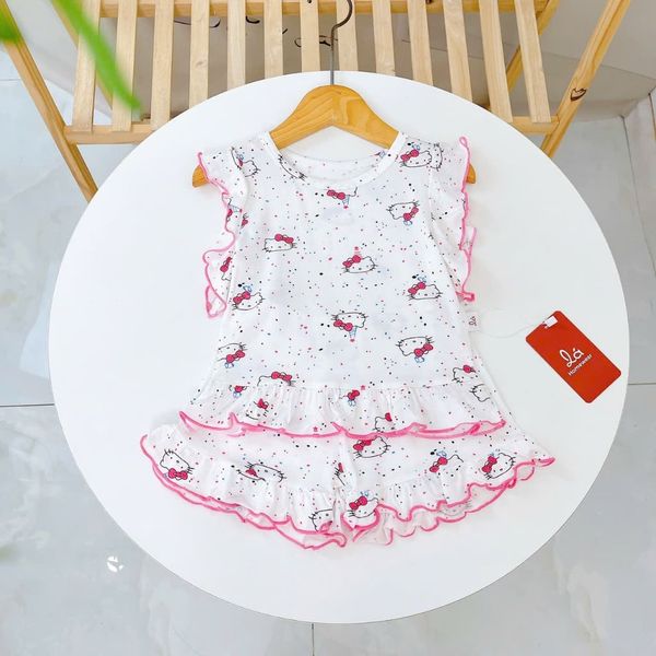  Bộ đùi bé gái vải sợi sồi Modal Lá Homewear MODL1, đồ bộ cộc tay mặc hè bé gái tay bèo dễ thương 