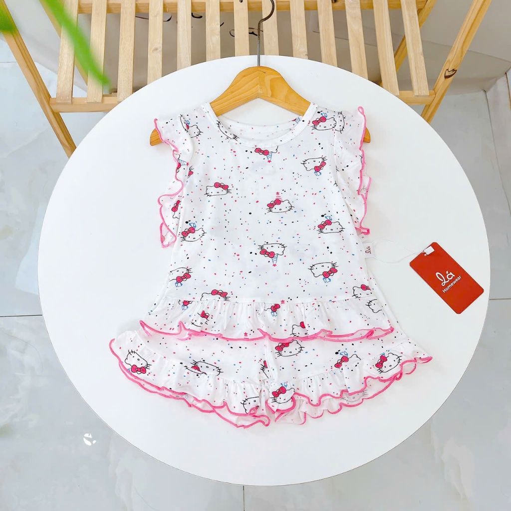  Bộ đùi bé gái vải sợi sồi Modal Lá Homewear MODL1, đồ bộ cộc tay mặc hè bé gái tay bèo dễ thương 
