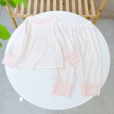  Bộ dài tay cho bé 95% sợi sồi Modal Ice Cool Lá Homewear A340, đồ bô ngủ trai gái mát mềm sọc ngang pastel xinh xắn 