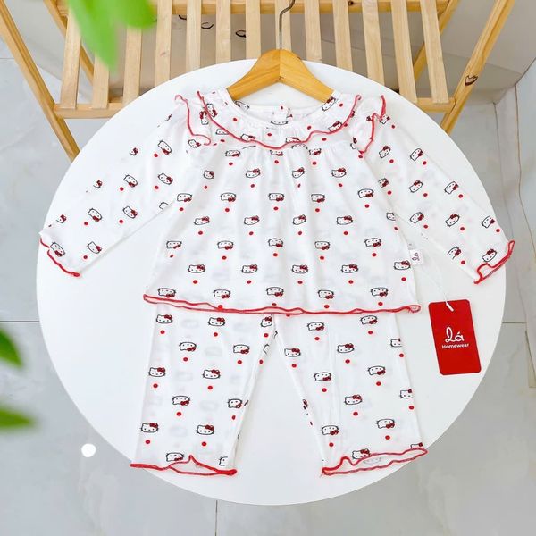  Bộ tay dài bé gái sợi sồi Modal Lá Homewear MOD5, đồ ngủ cho bé babydoll mát mềm phối bèo dễ thương 