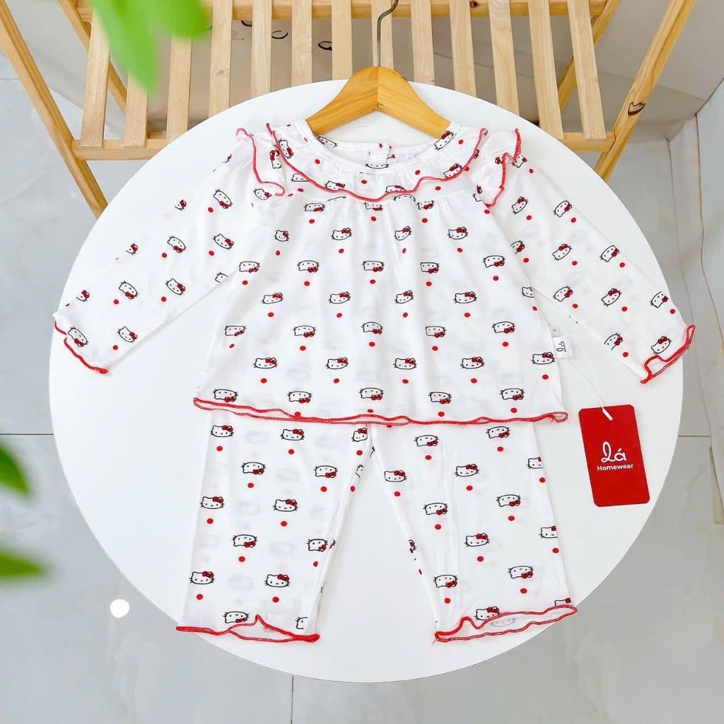  Bộ tay dài bé gái sợi sồi Modal Lá Homewear MOD5, đồ ngủ cho bé babydoll mát mềm phối bèo dễ thương 