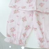  Bộ dài tay cho bé gái xô muslin A338, đồ ngủ cho bé babydoll họa tiết hoa thỏ dễ thương, quần bo chun thoải mái 