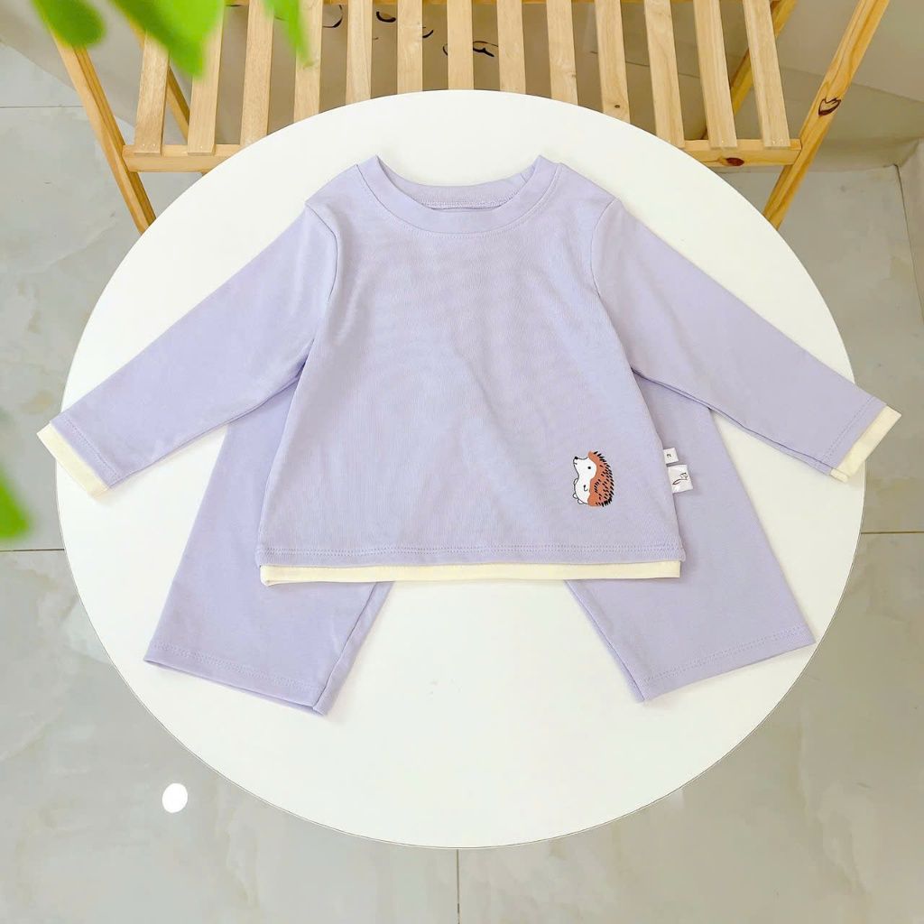  Bộ dài tay cho bé Lá Homewear A352,  đồ dài mặc ngủ bé trai bé gái phối lai vải Lyocell cotton mềm mướt 