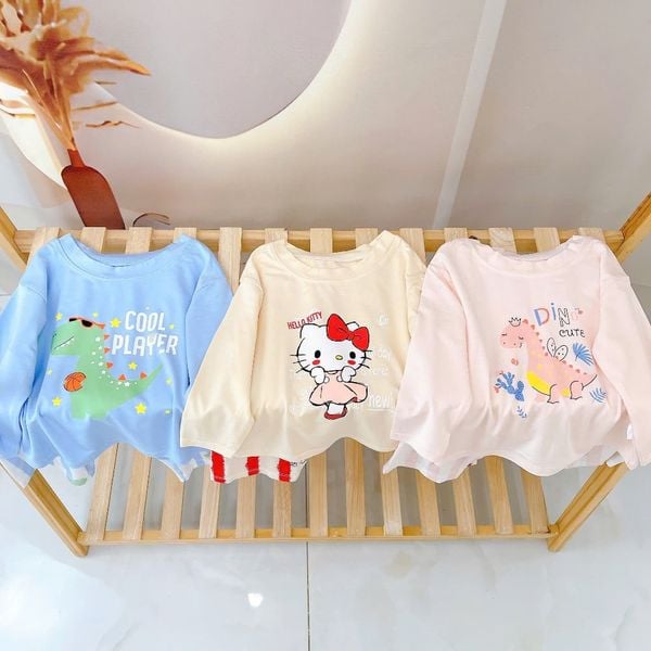  Bộ dài tay cho bé 95% sợi sồi Modal Ice Cool Lá Homewear A376, đồ ngủ mát bé trai gái khủng long kitty dễ thương 