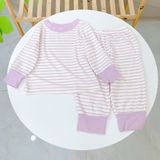  Bộ dài tay cho bé 95% sợi sồi Modal Ice Cool Lá Homewear A340, đồ bô ngủ trai gái mát mềm sọc ngang pastel xinh xắn 