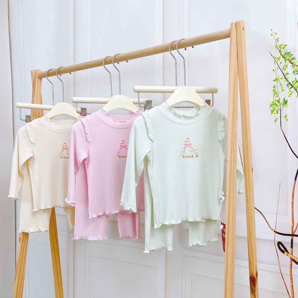  Đồ bộ dài tay bé gái sợi sồi Modal Lá Homewear LEZ01, bộ thun tăm cao cấp mềm mát mịn co giãn 
