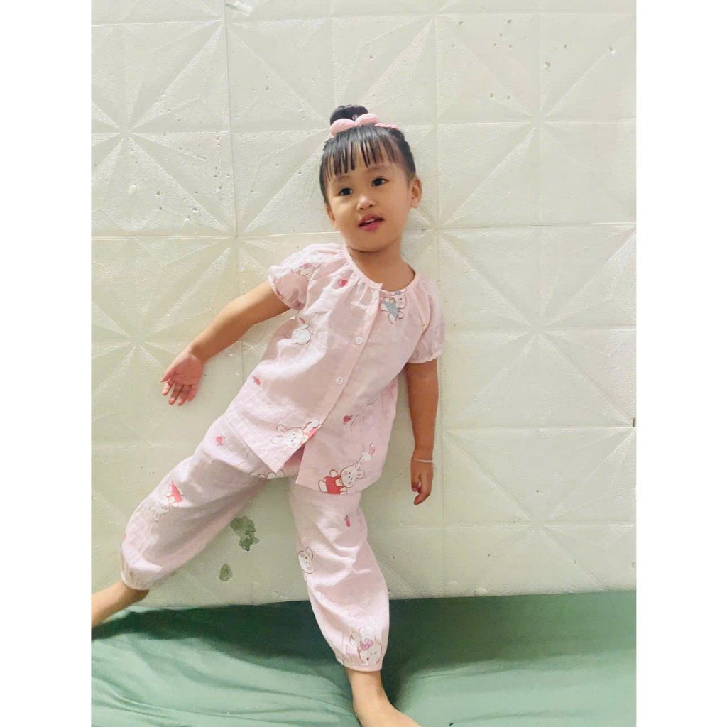  Bộ tay ngắn quần dài xô cotton Lá Homewear A339, đồ ngủ cộc tay bé gái quần bí dễ thương mềm mát 
