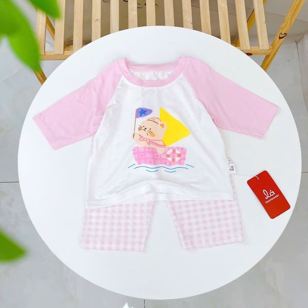  Đồ bộ ngủ cho bé sợi sồi Modal Lá Homewear MOD2, đồ bộ tay lửng quần dài raglan phối màu caro 