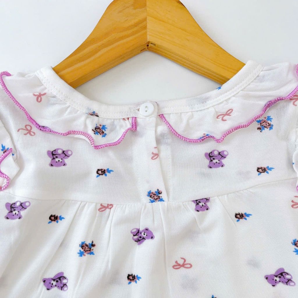  Bộ tay dài bé gái sợi sồi Modal Lá Homewear MOD5, đồ ngủ cho bé babydoll mát mềm phối bèo dễ thương 