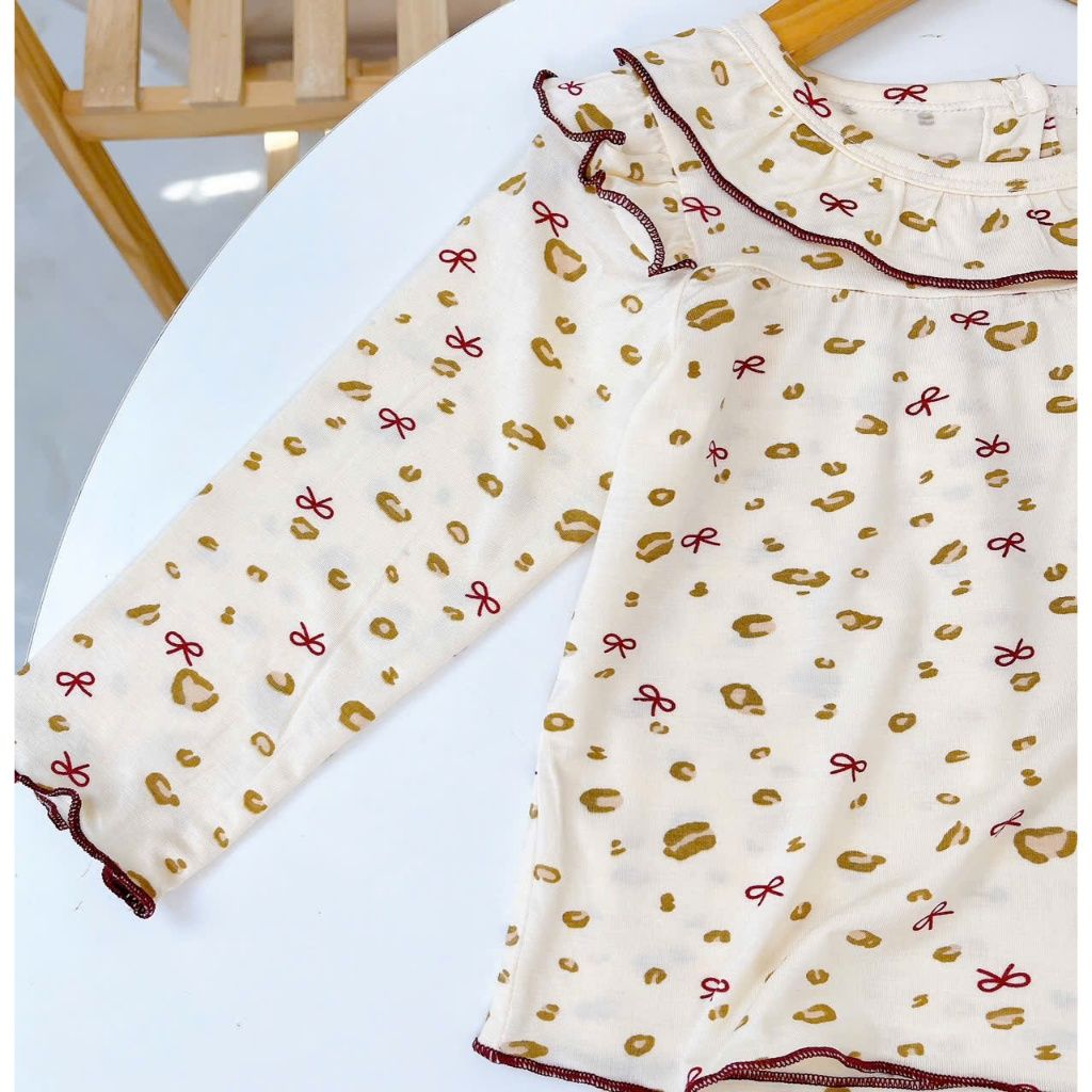  Bộ tay dài bé gái sợi sồi Modal Lá Homewear MOD5, đồ ngủ cho bé babydoll mát mềm phối bèo dễ thương 