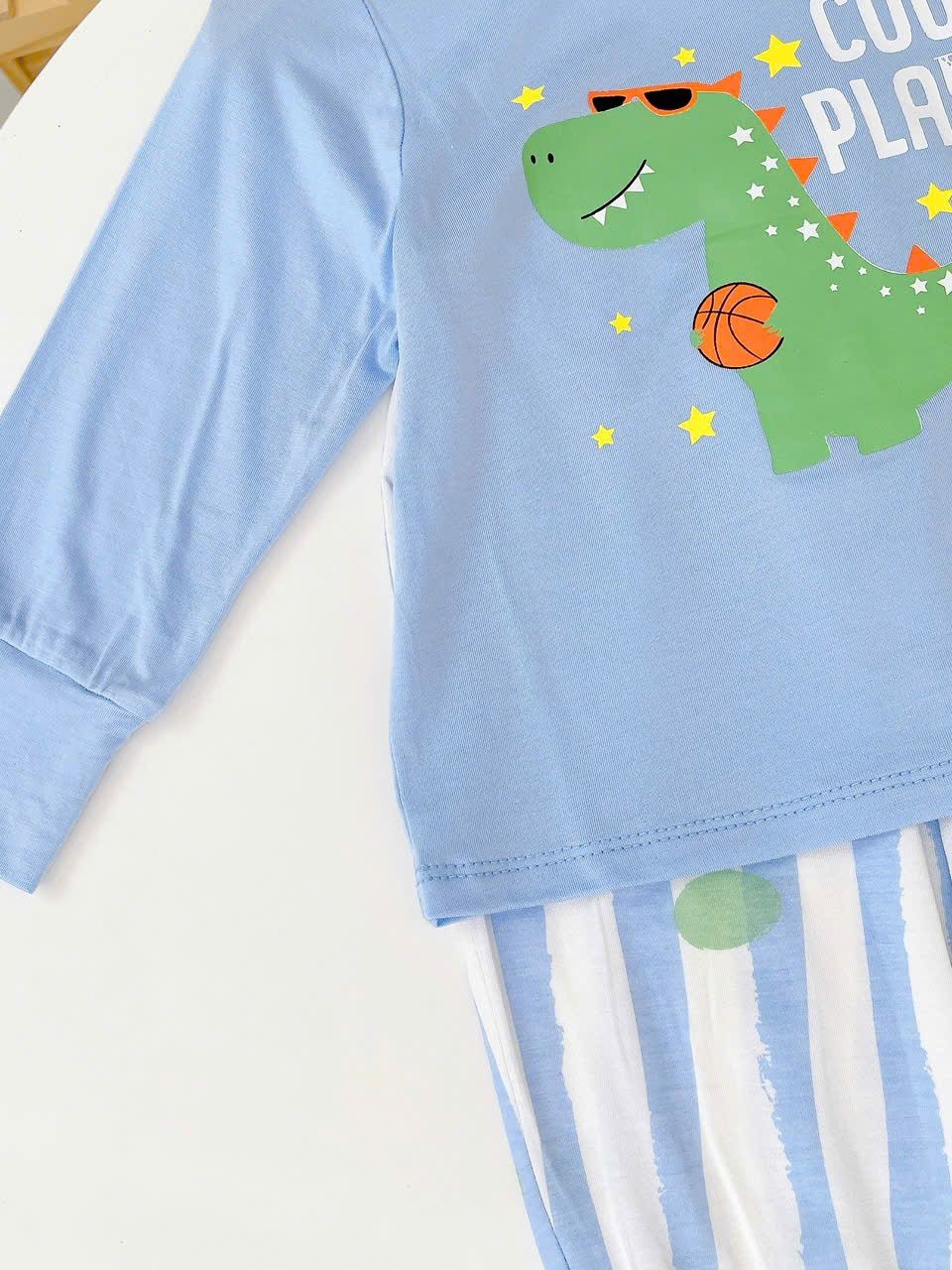  Bộ dài tay cho bé trai gái 95% sợi sồi Modal Ice Cool Lá Homewear A333, đồ ngủ cho bé bo tay chân hình khủng long, kitty 